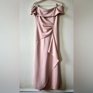 Xscape Off-Shoulder Pink Maxi Dress | Size 14